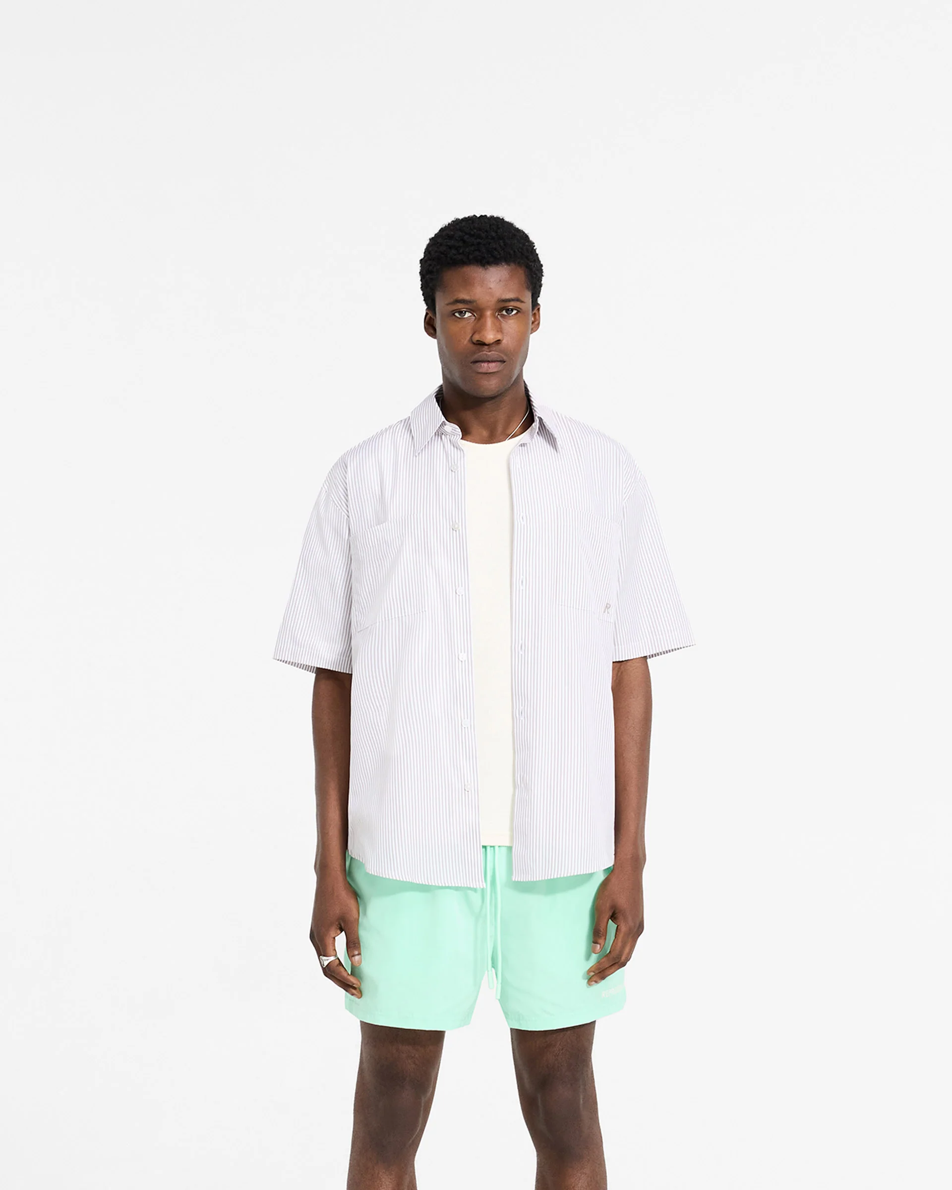 Short Sleeve Pinstripe Shirt - Grey - Image 3