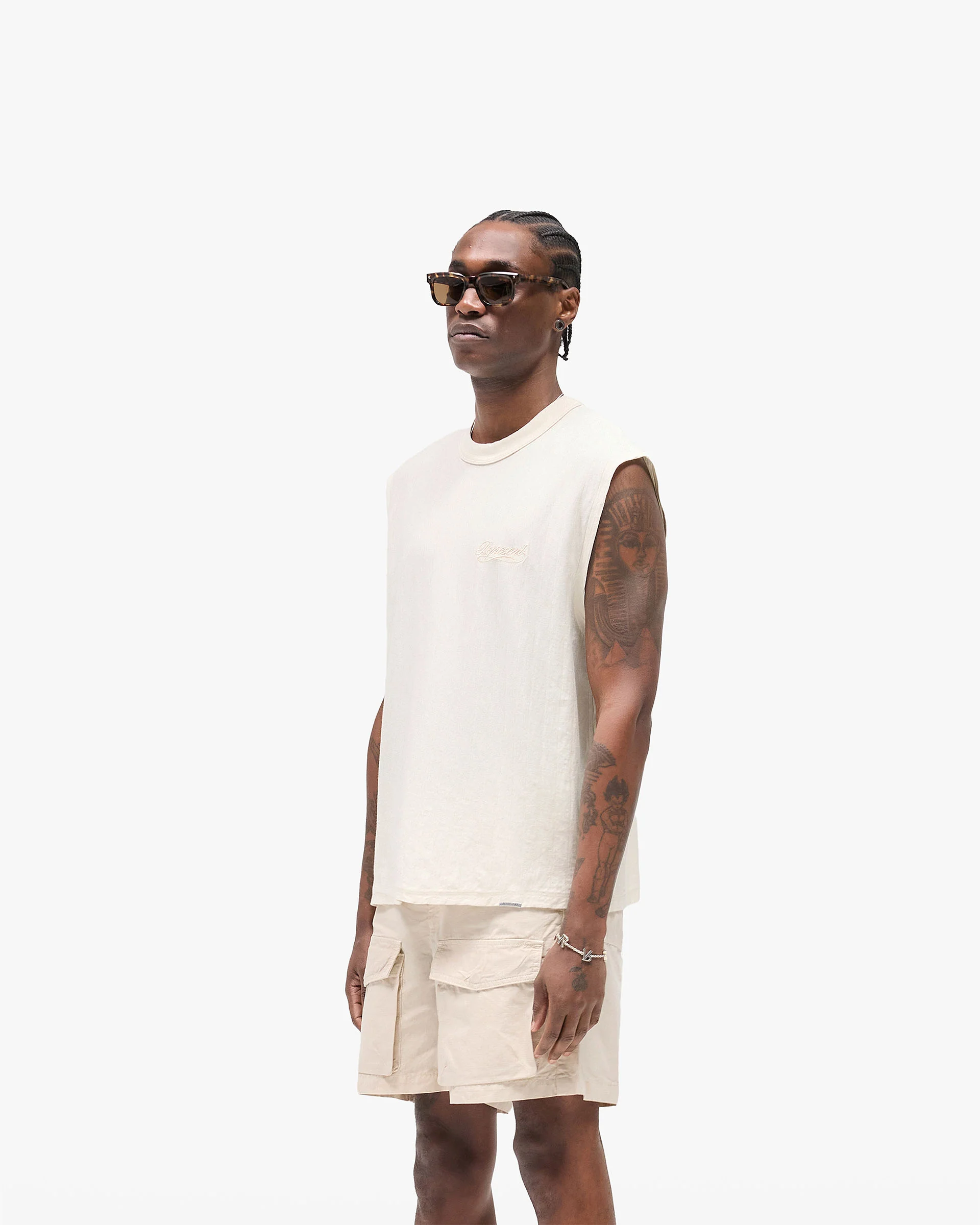 Slub Script Tank - Aged White - Image 2