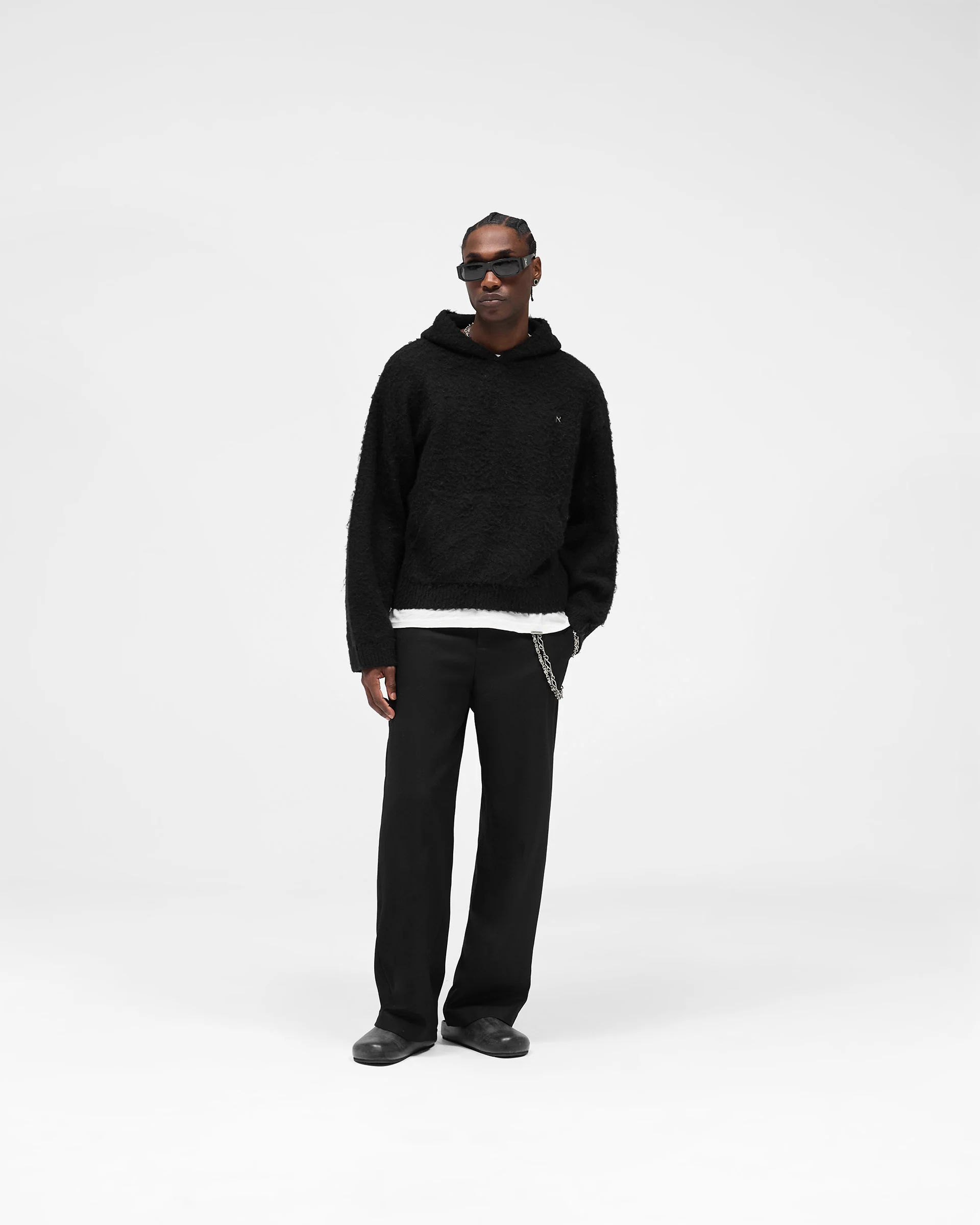 Textured Borg Hoodie - Jet Black - Image 5