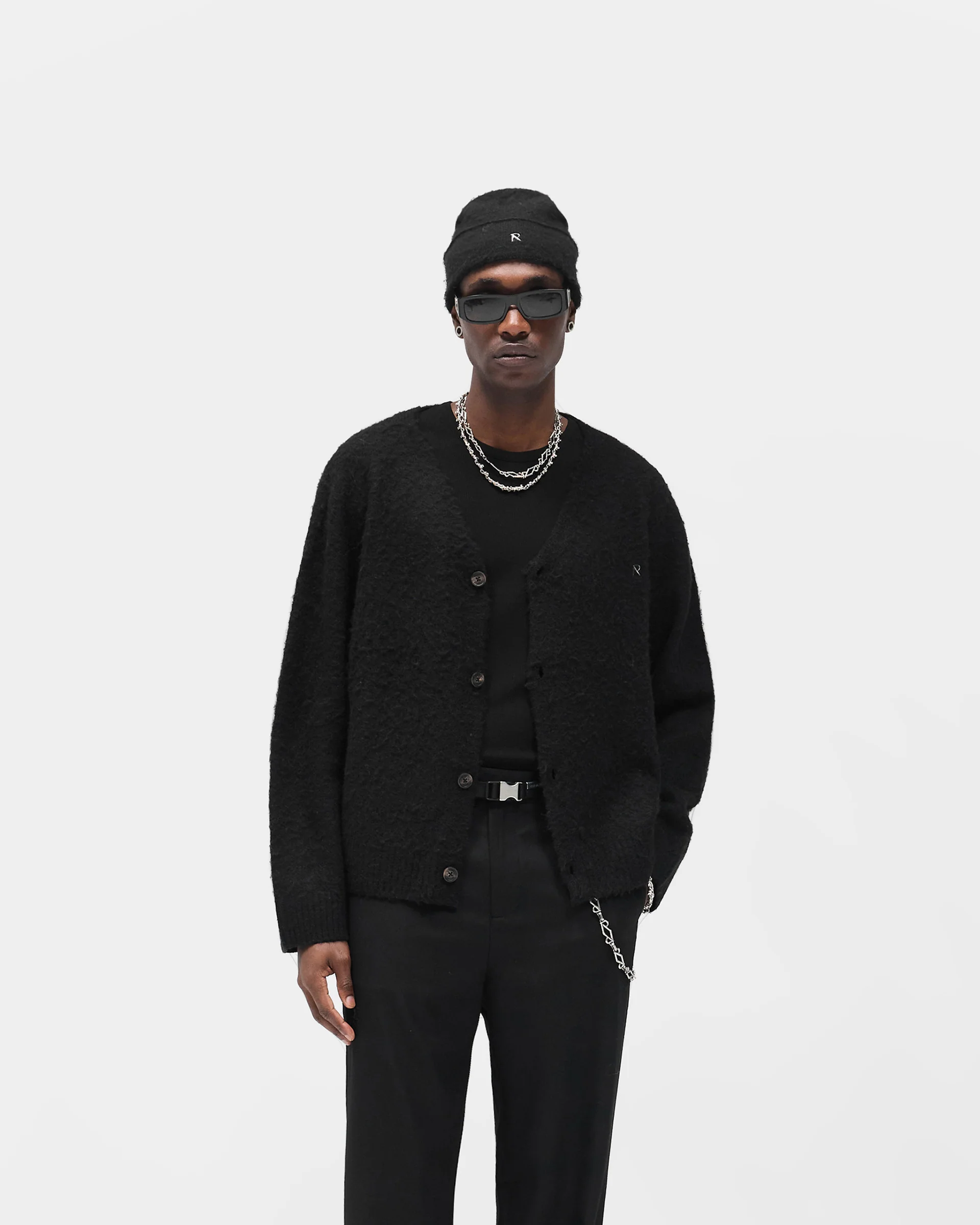 Textured Knit Cardigan - Jet Black - Image 3