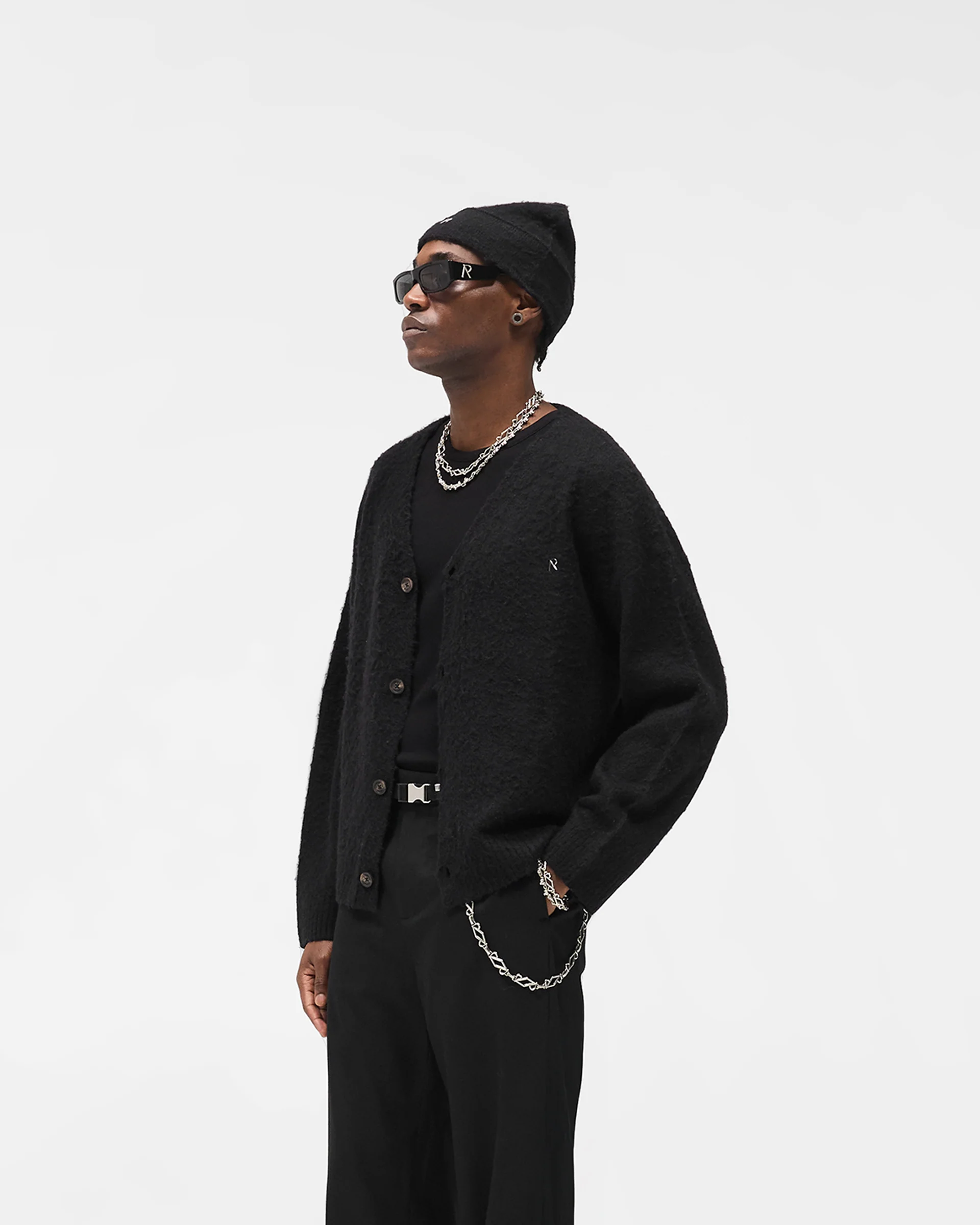 Textured Knit Cardigan - Jet Black - Image 4