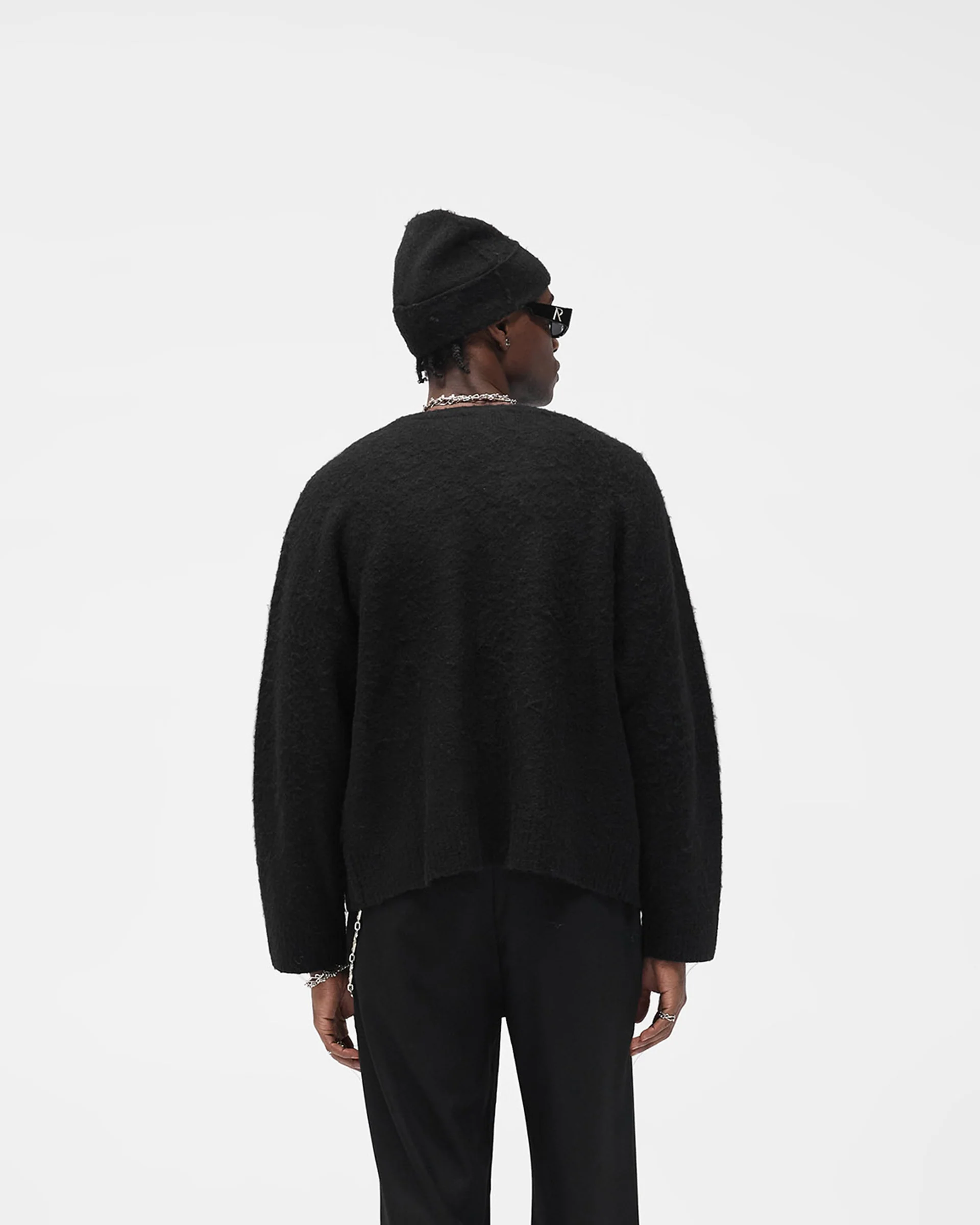 Textured Knit Cardigan - Jet Black - Image 5