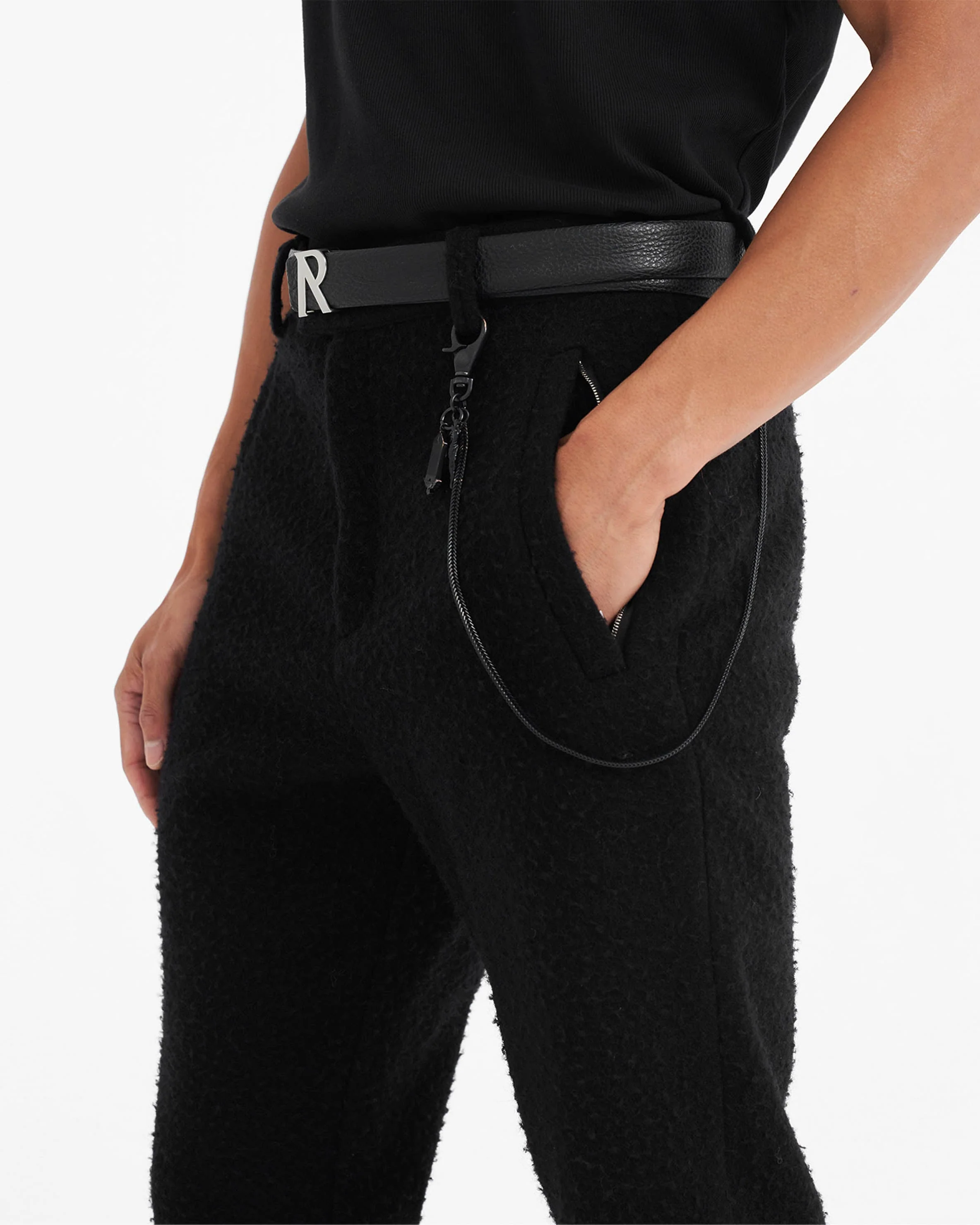 Textured Wool Tailored Pant - Black - Image 4