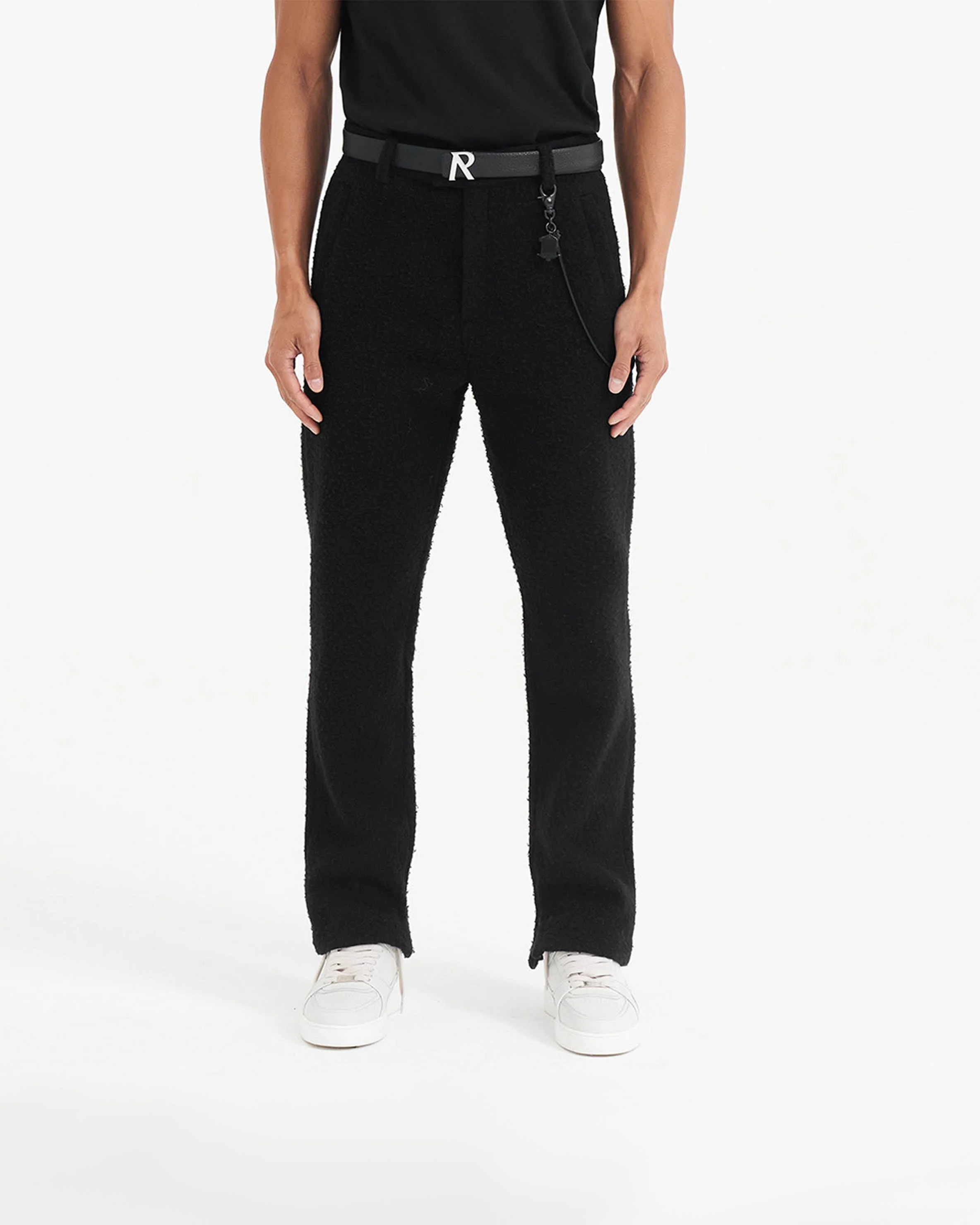 Textured Wool Tailored Pant - Black - Image 6