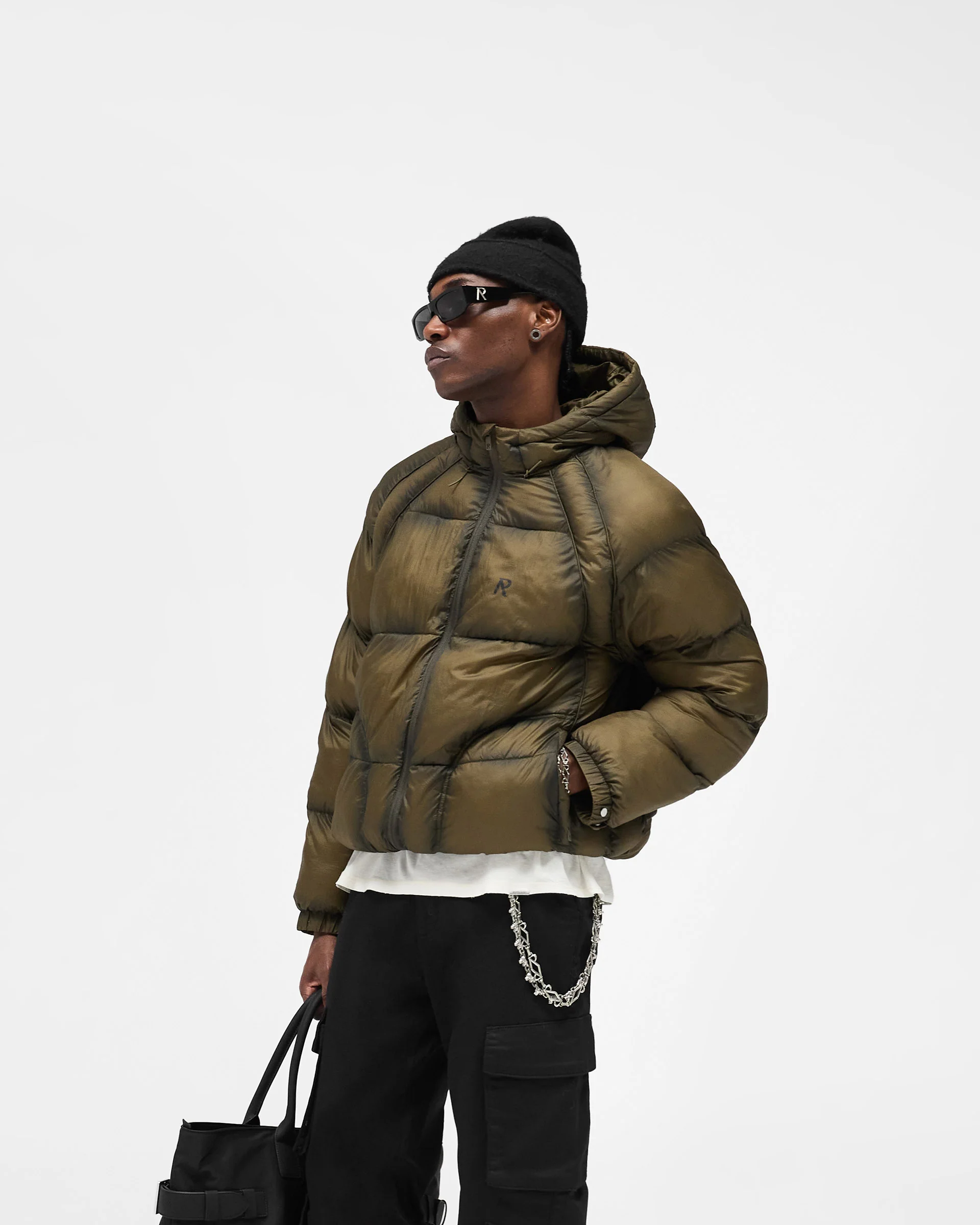 Translucent Hooded Puffer - Dark Olive - Image 2