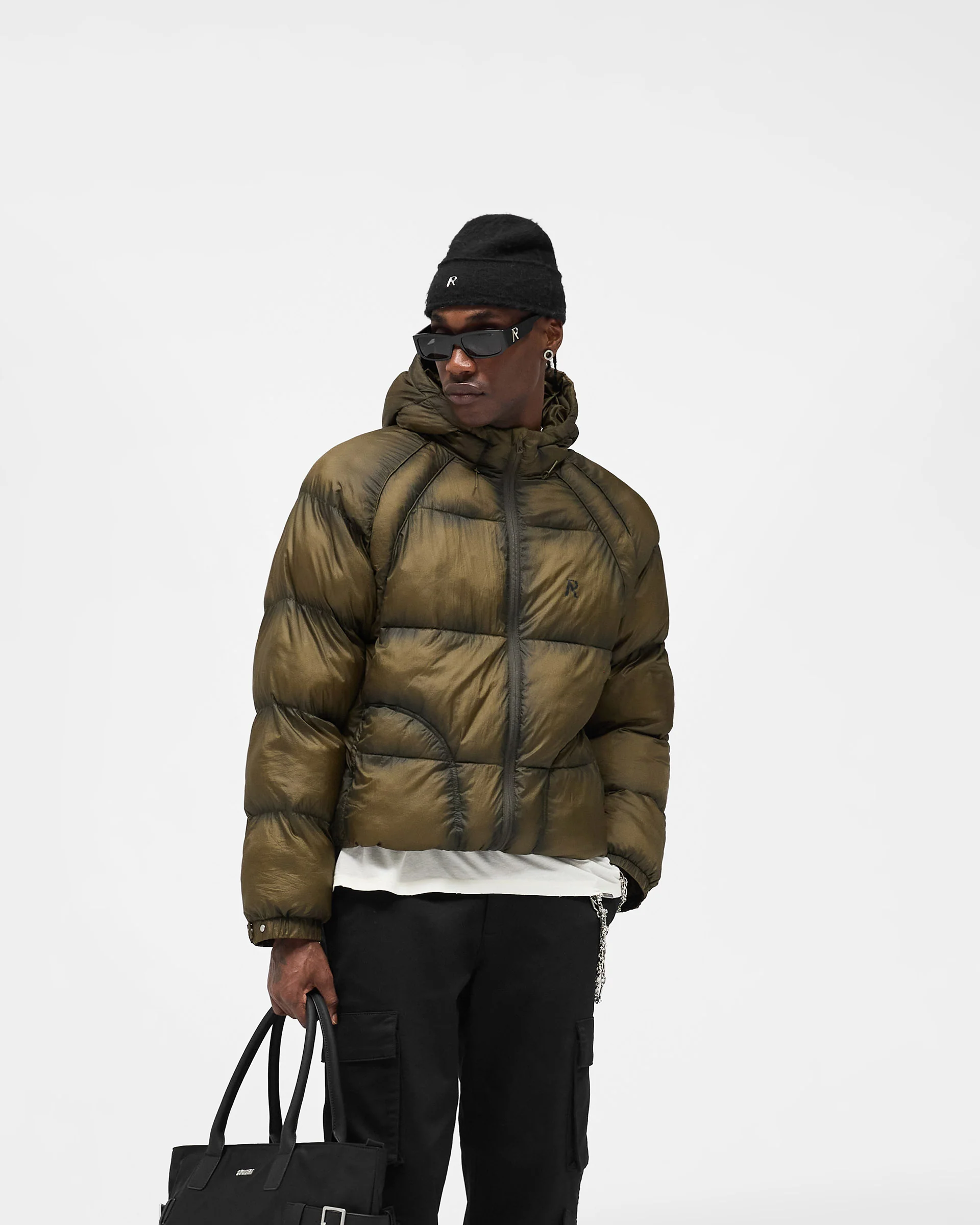 Translucent Hooded Puffer - Dark Olive - Image 3