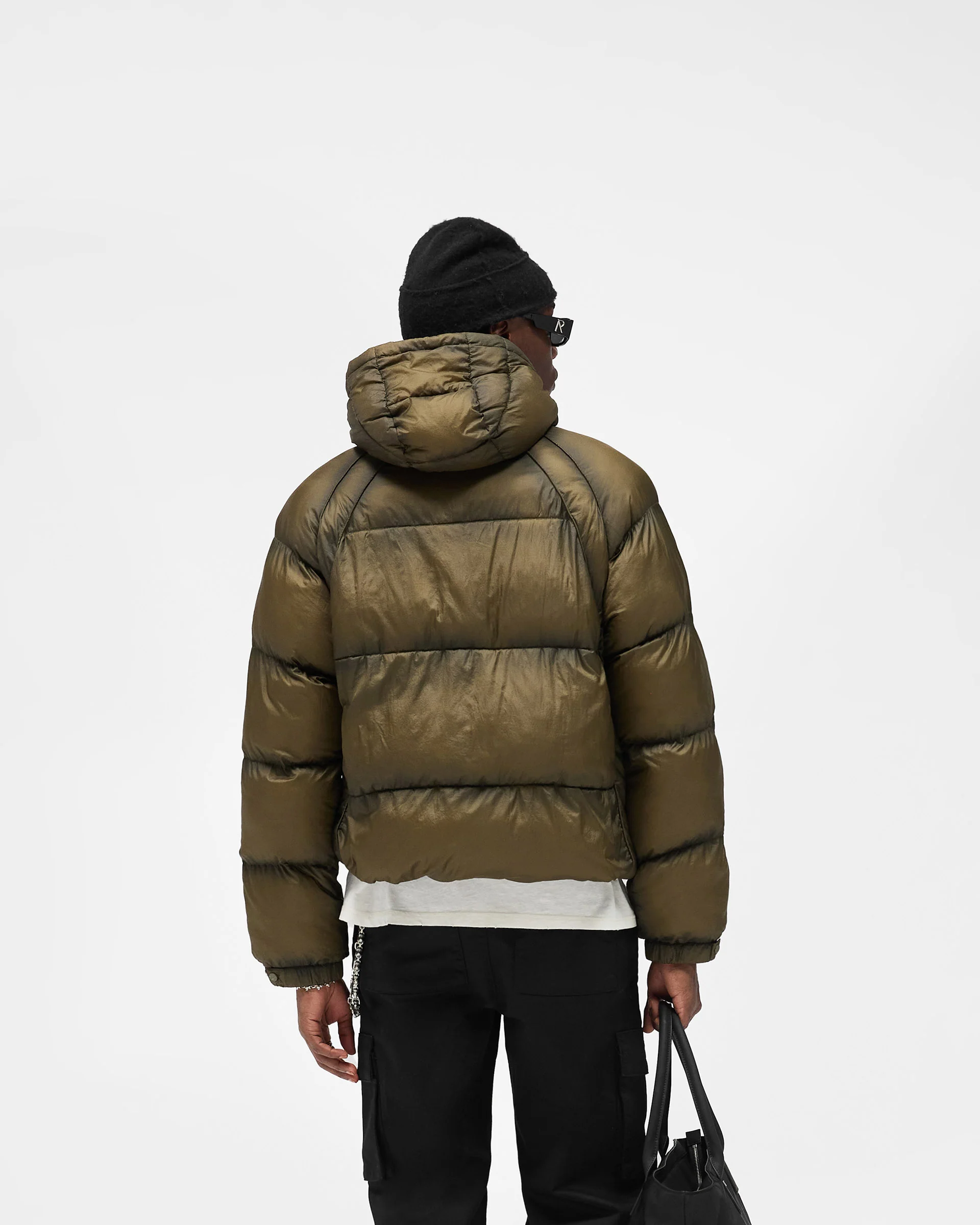 Translucent Hooded Puffer - Dark Olive - Image 4