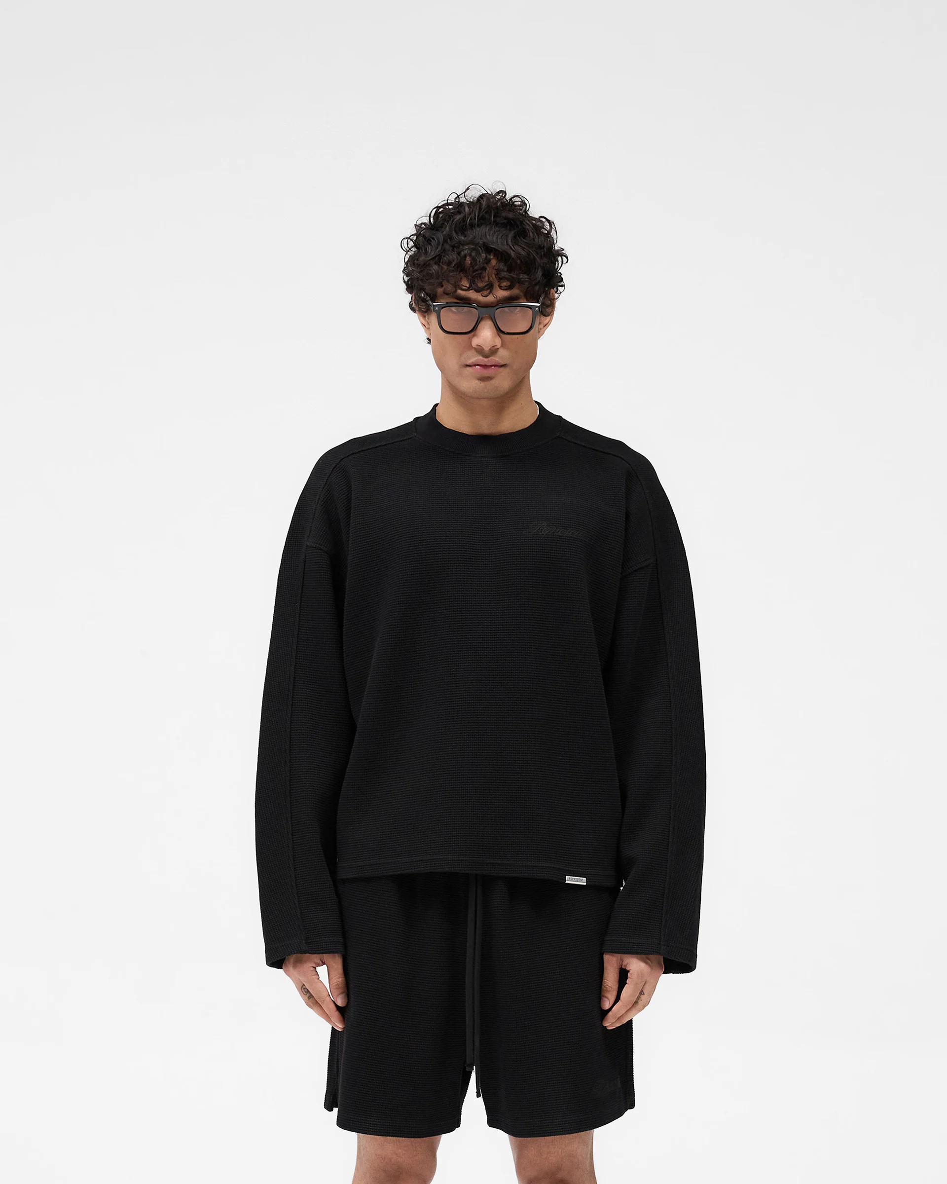 Waffle Long Sleeve T-Shirt - Black - Image 3