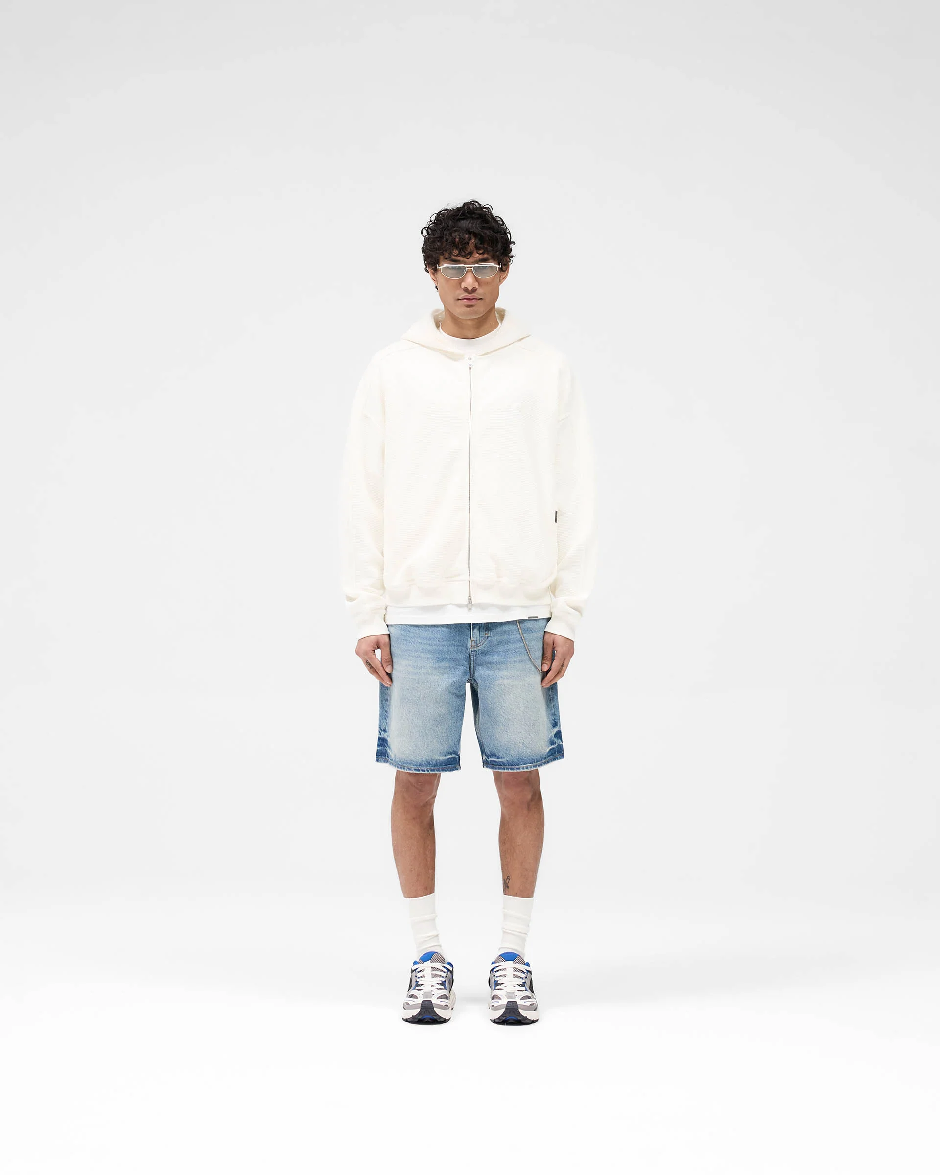 Waffle Zip Through Hoodie - Flat White - Image 5