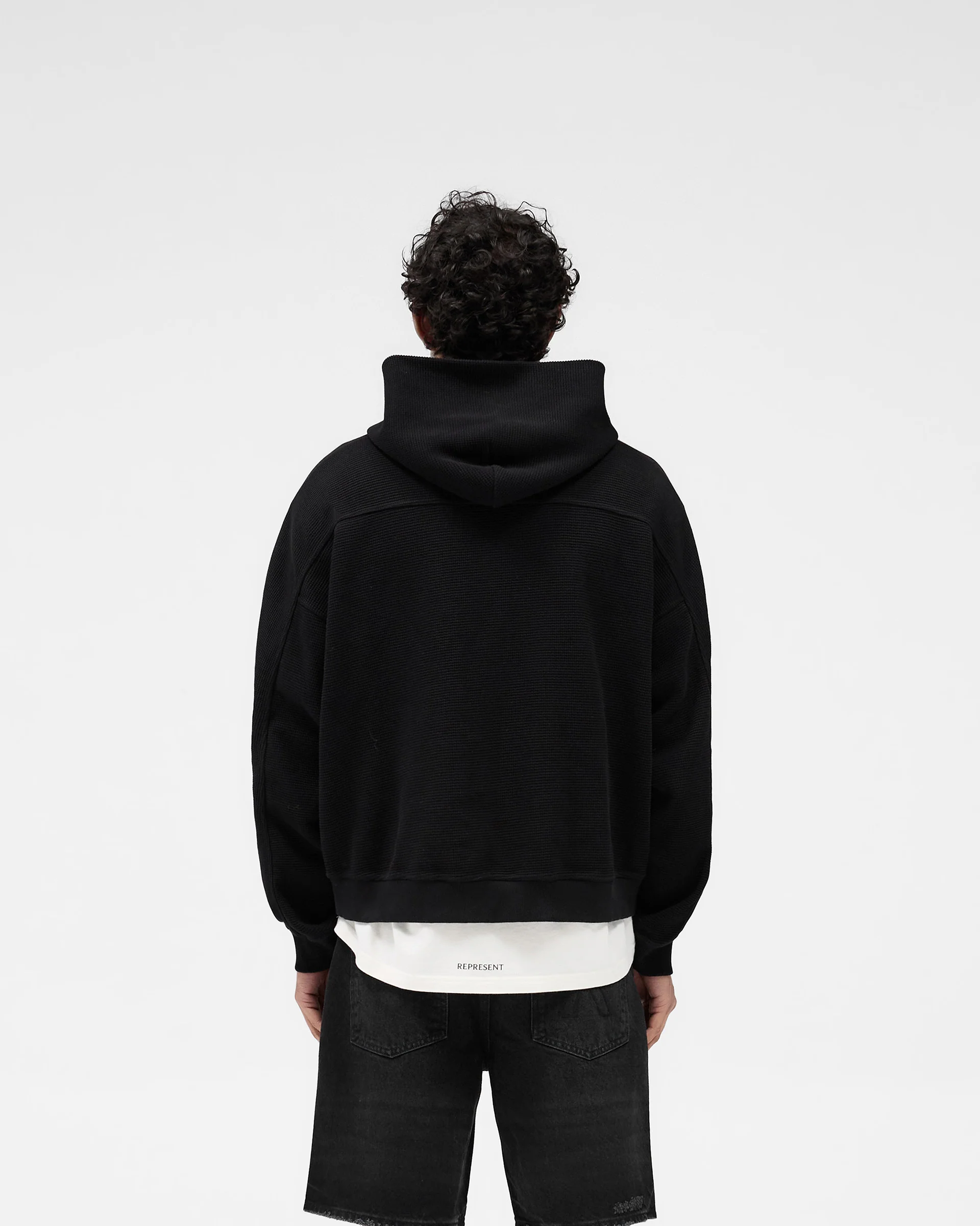 Waffle Zip Through Hoodie - Jet Black - Image 4