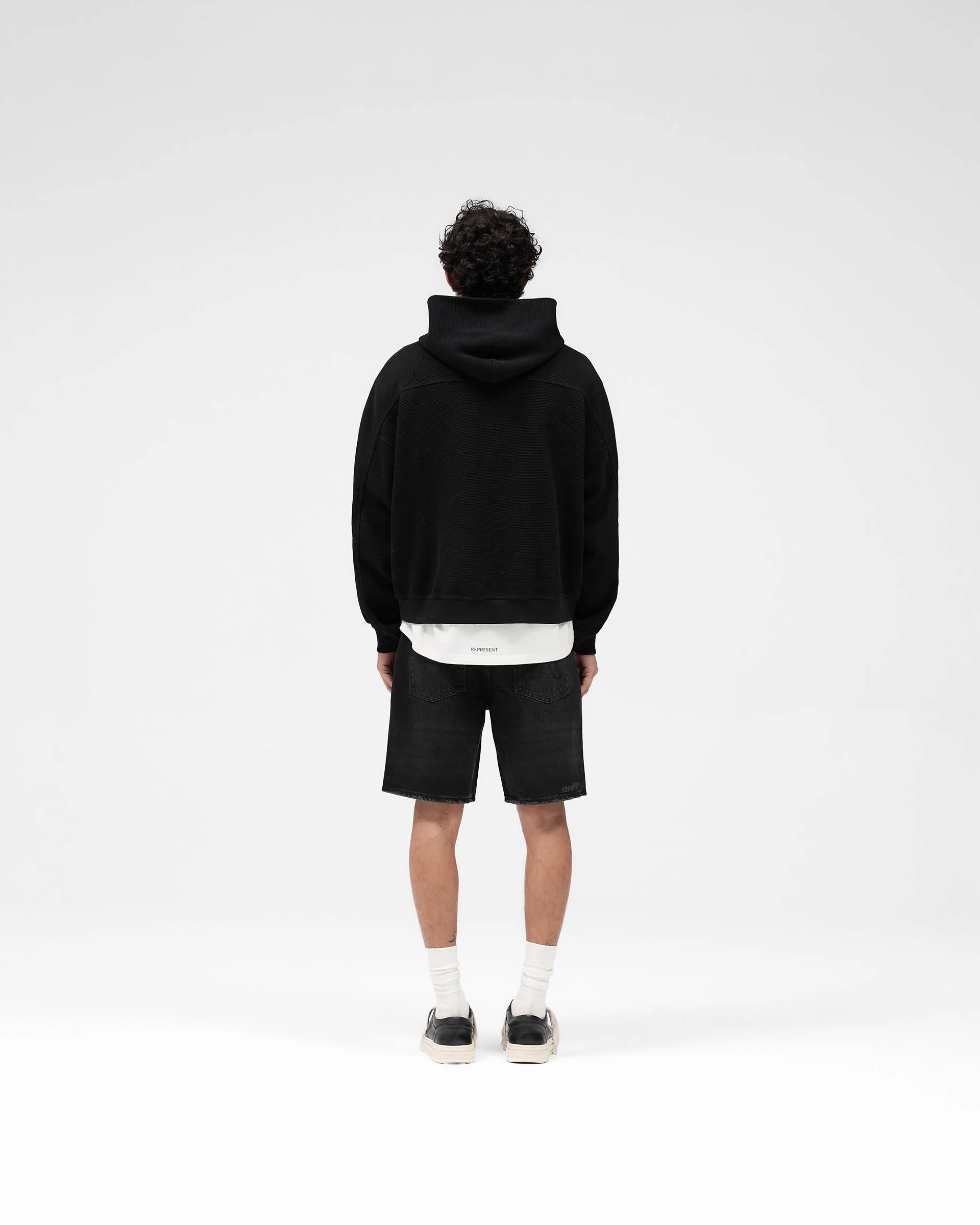 Waffle Zip Through Hoodie - Jet Black - Image 7