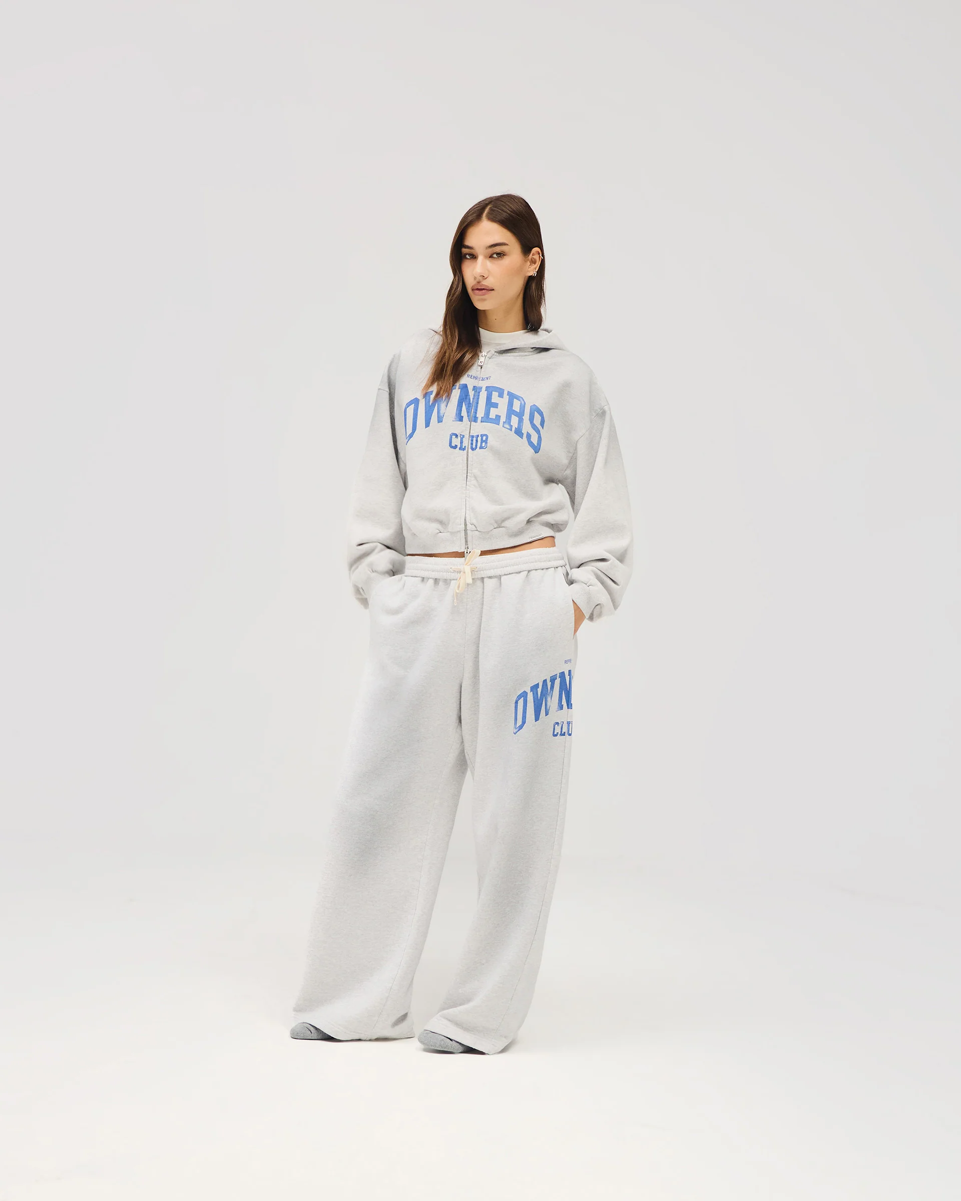 Represent Owners Club Zip Through Hoodie - Sprayed Ice Grey Marl - Image 2