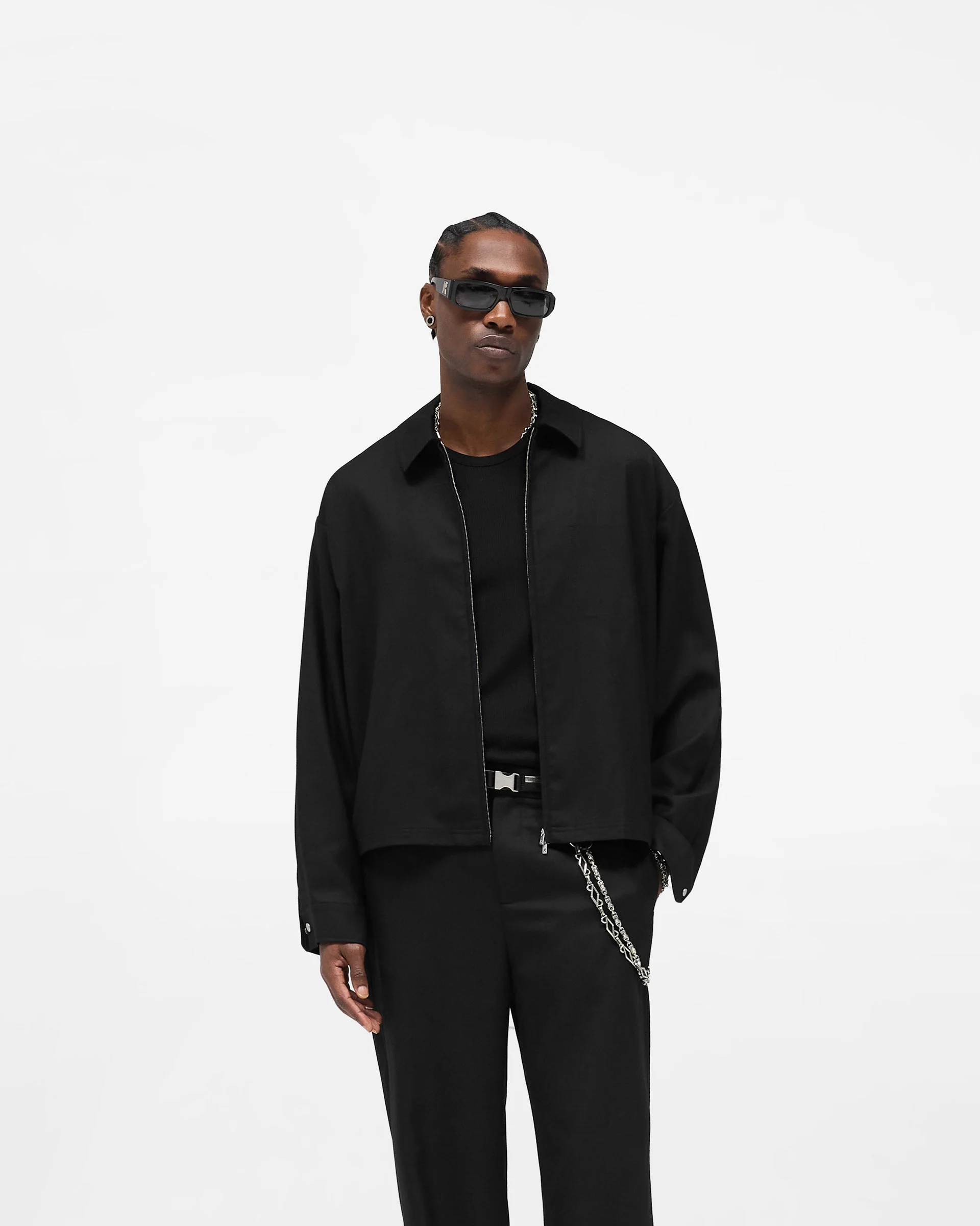 Zip Up Wool Overshirt - Jet Black - Image 3