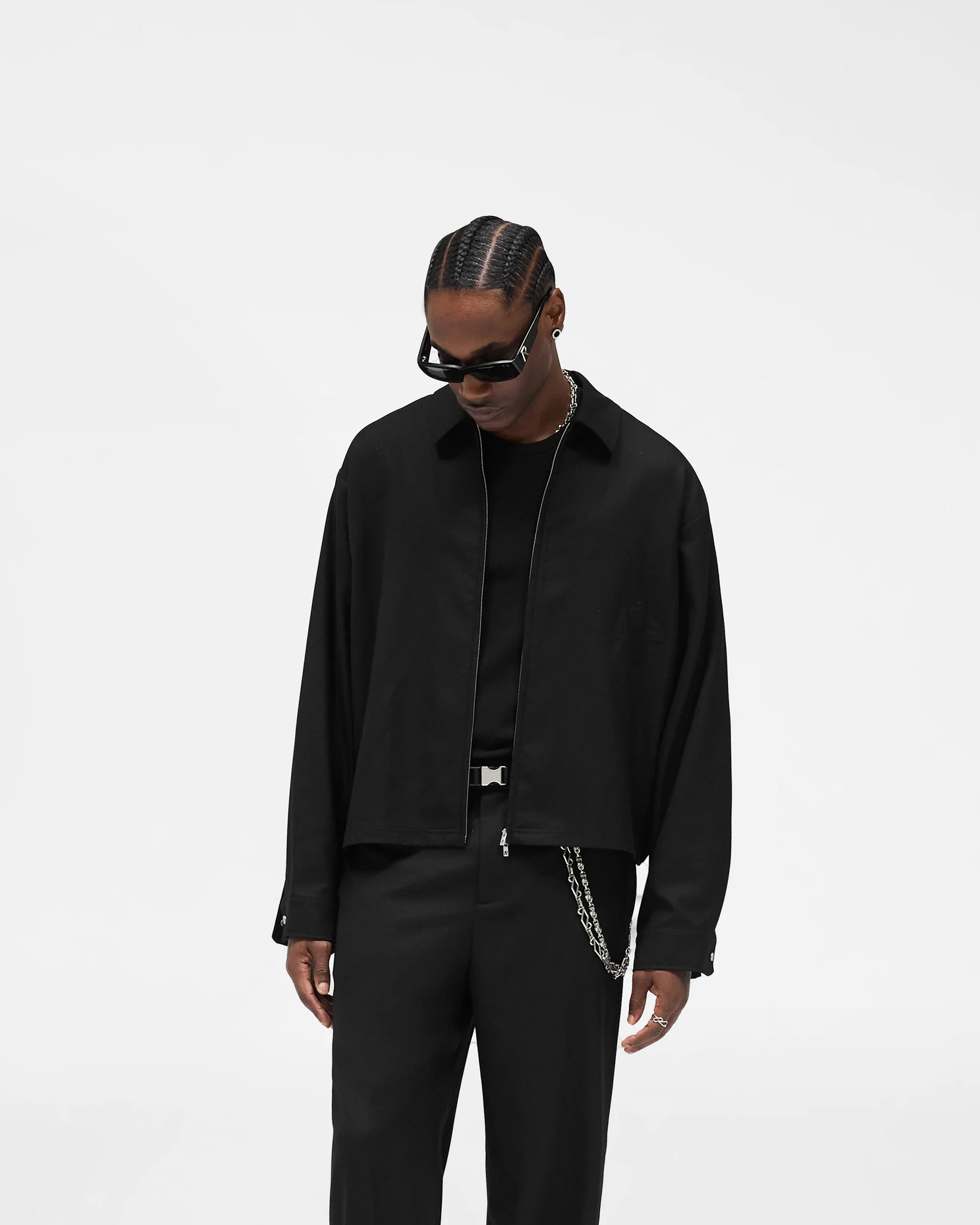 Zip Up Wool Overshirt - Jet Black - Image 5