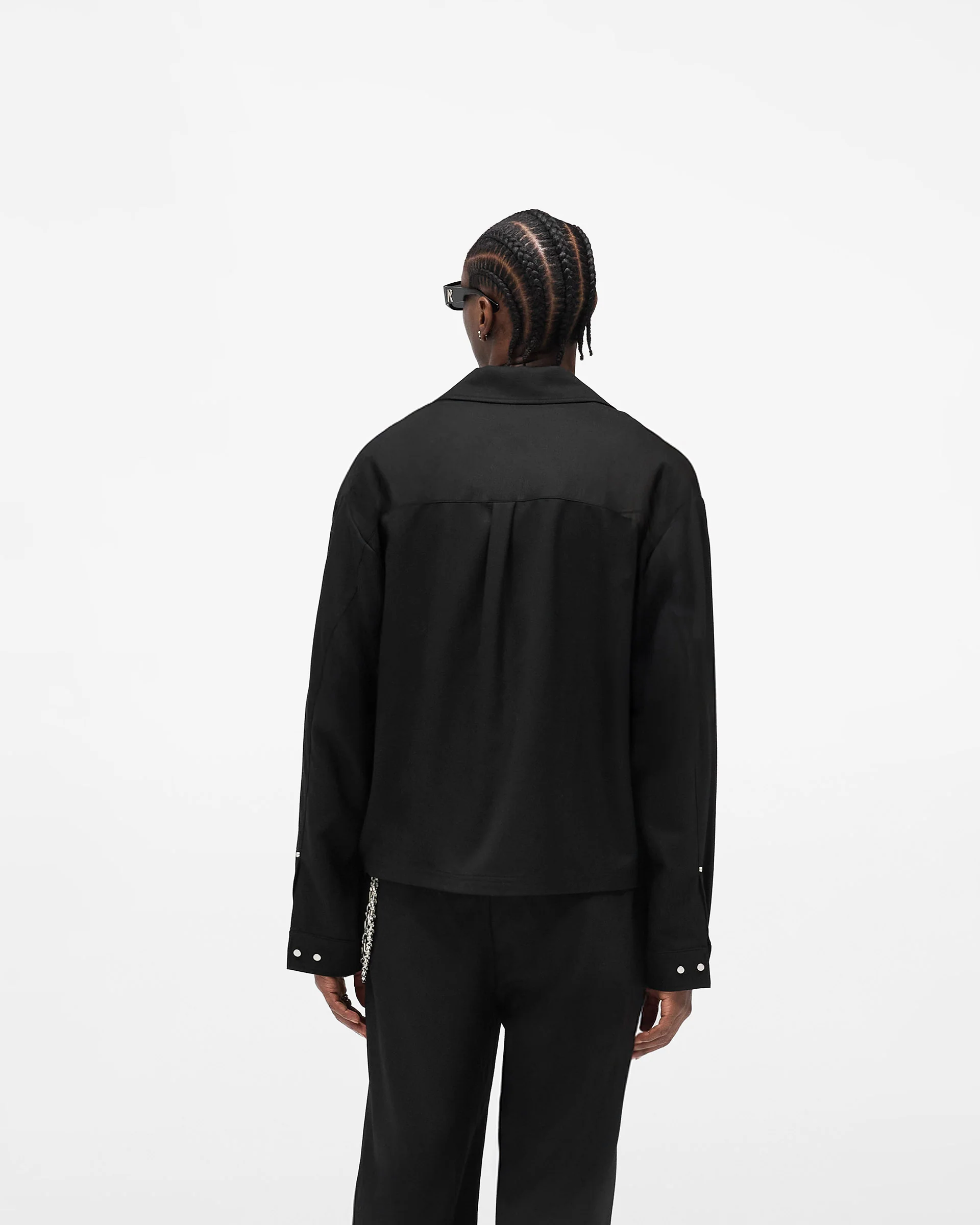 Zip Up Wool Overshirt - Jet Black - Image 6
